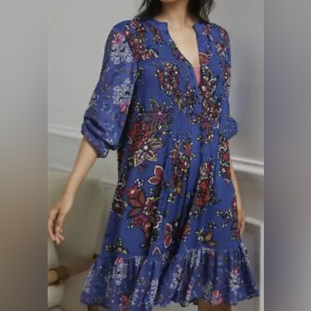 Anthropologie Women's Diana Pintucked Blue dress